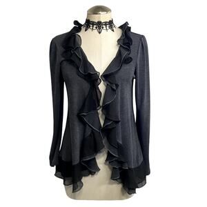 Agenda Vtg Y2K 90's Ruffle Gray Grunge Whimsigoth Coquette Fairy Core Cardigan